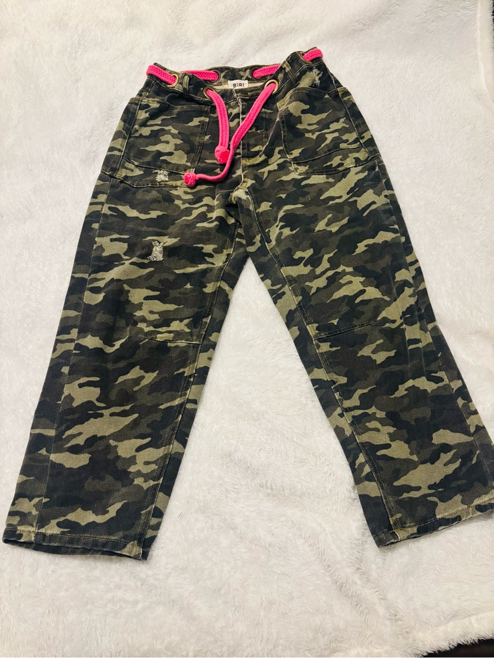 BiBi Green Camo Joggers with Hot Pink Drawstring